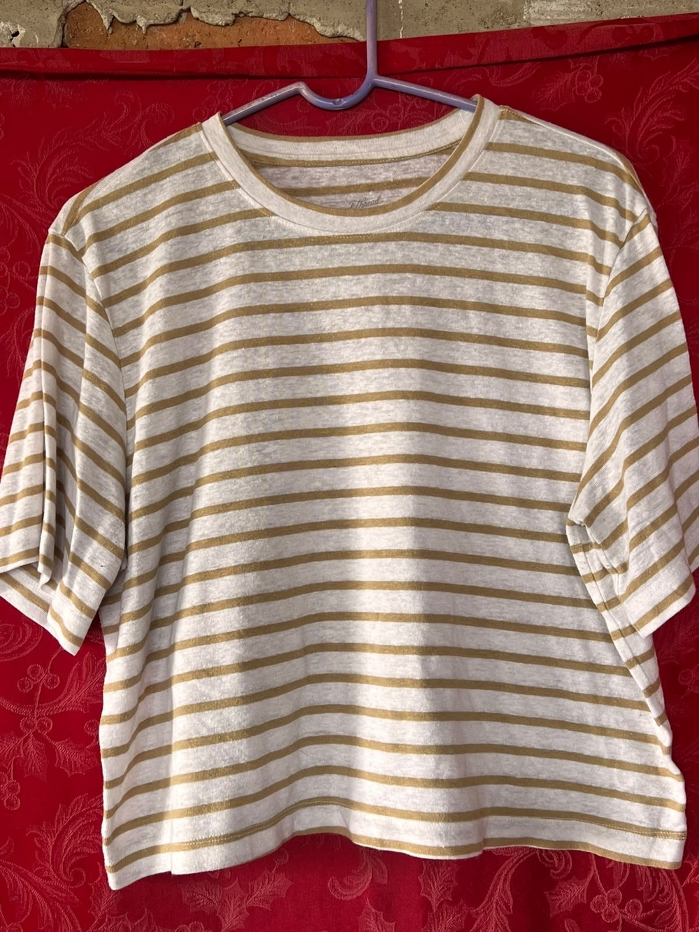 Universal Thread Striped Short Sleeve Boxy Crop Top L